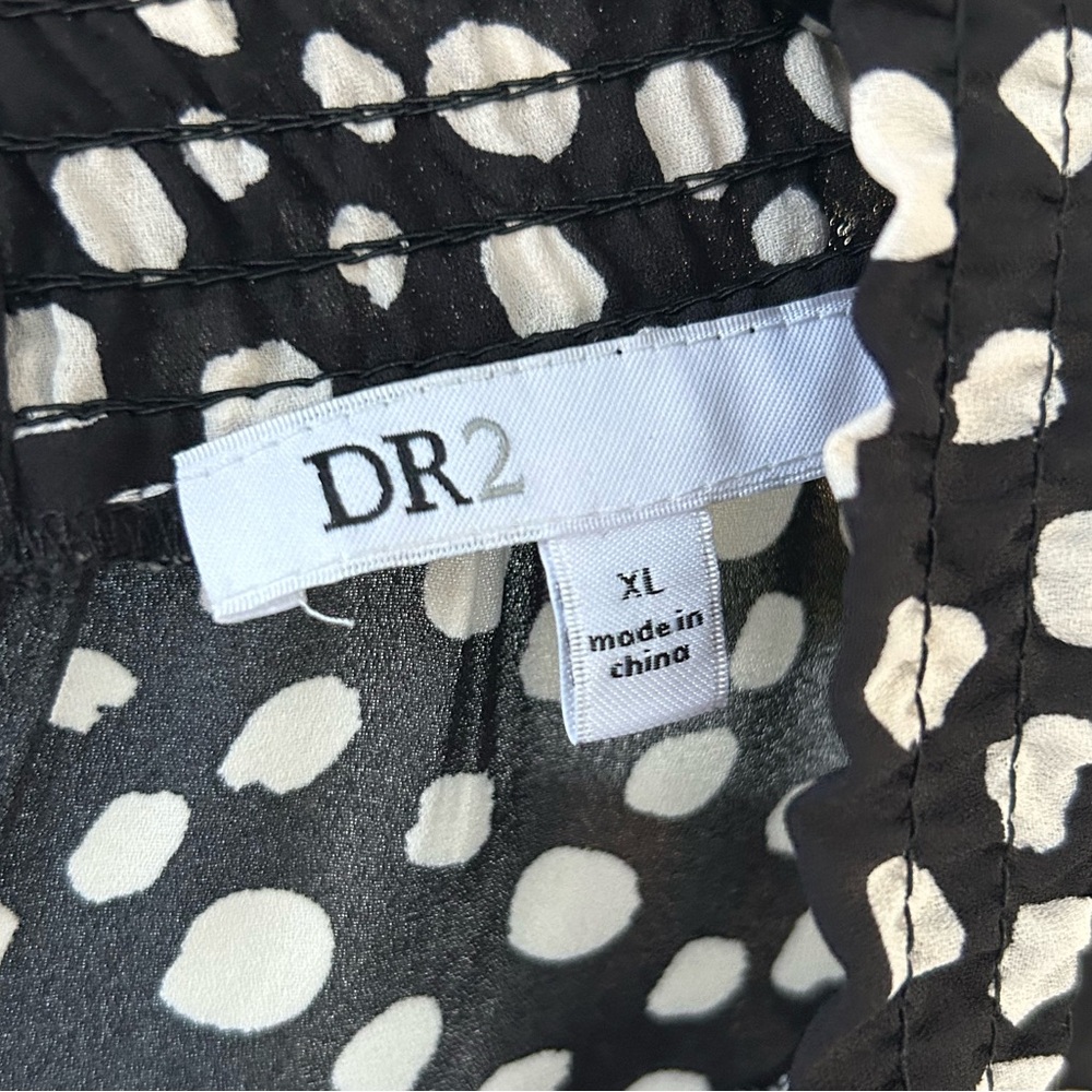 DR2 Stretch Neckline Stretch Wrists Polka Dot Tie Back Top Size XL - Picture 4 of 5